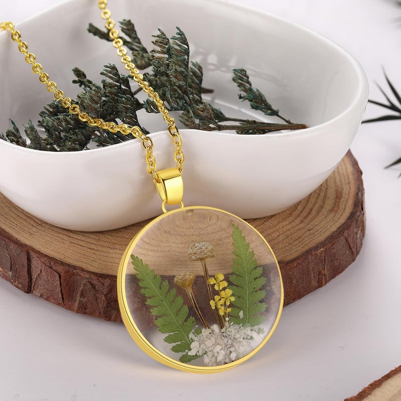 AUNTESIGN Store Forget-Me-Not and Queen Anne's Lace Pressed Wildflower Necklace | Birth Month Real Flower Necklace | Gold/Silver Pressed Flower Jewelry | Personalized Handmade Jewelry - Image 2